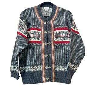 Willi Smith Collection W Fair Isle Nordic Shetland Wool Victorian Cardigan SzL